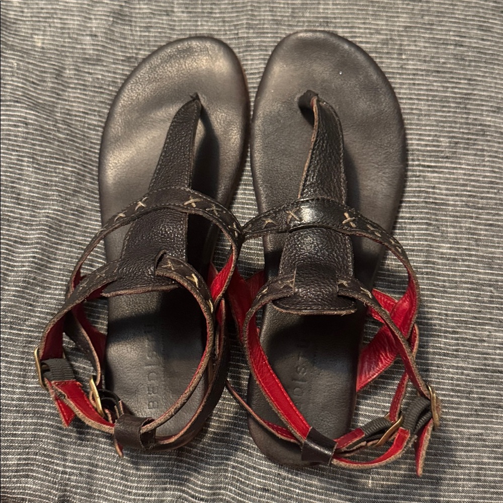 Bed Stu Black and Red Leather Sandals